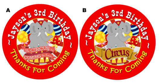 Party Favors Circus Elephant Fair Personalized Birthday Round  Stickers  Supplies Labels