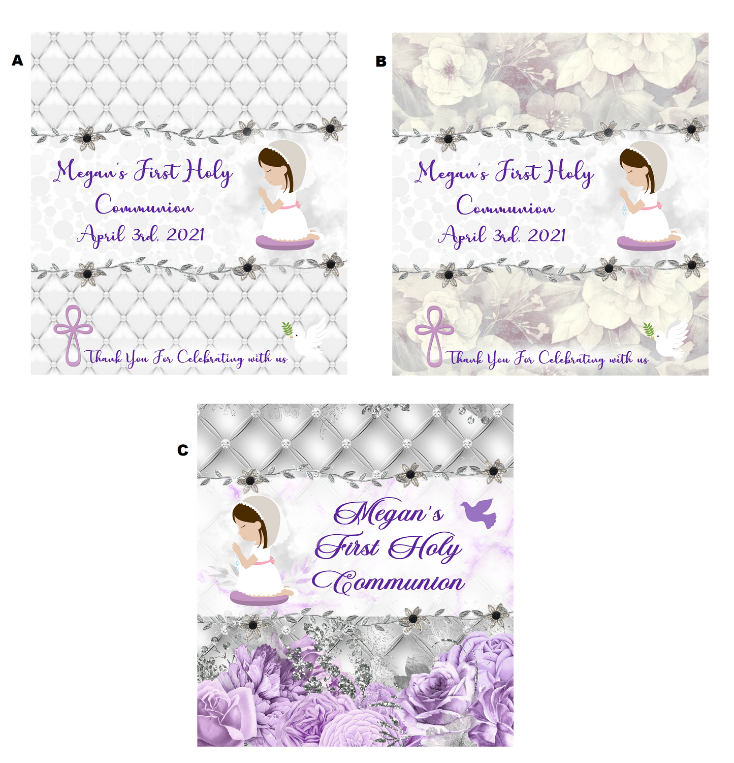 Baby Girl Praying Purple White and Silver Party Favors Baptism Christening Hershey Bar Wrappers w/ foils Supplies Personalized Unique ideas