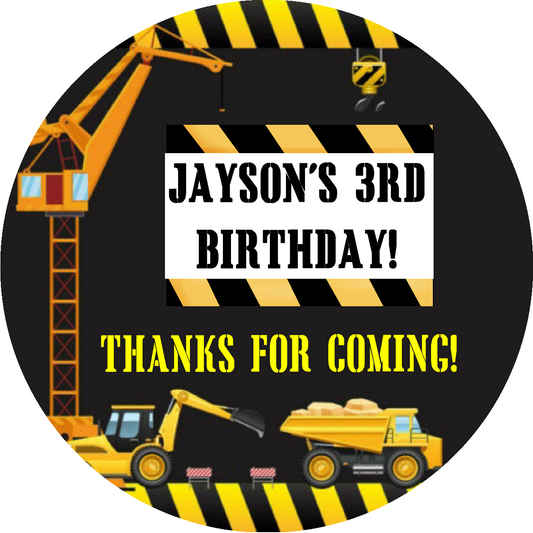 Party Favors Construction Zone Trucks Excavator Personalized Birthday Round  Stickers  Supplies Labels