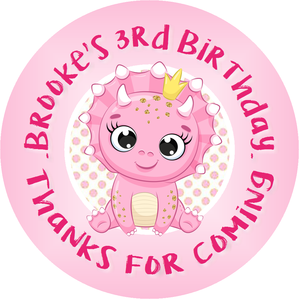 Party Favors Cute Pink and White Baby Girl Dinosaur Personalized Birthday Round  Stickers  Supplies Labels