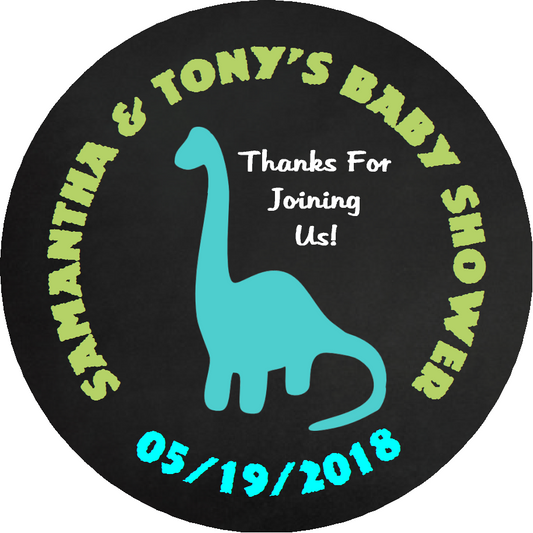 Party Favors Cute Dinosaur Dinosaurs Black Turquois Green Personalized Baby Shower Round  Stickers  Supplies Labels