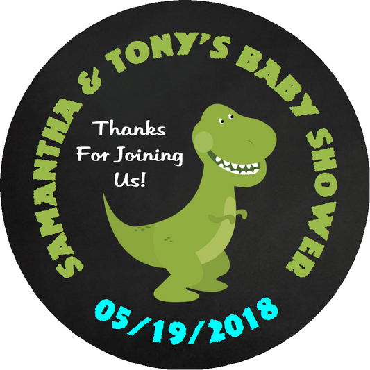 Party Favors Cute Dinosaur Dinosaurs Black Turquois Green Personalized Baby Shower Round  Stickers  Supplies Labels