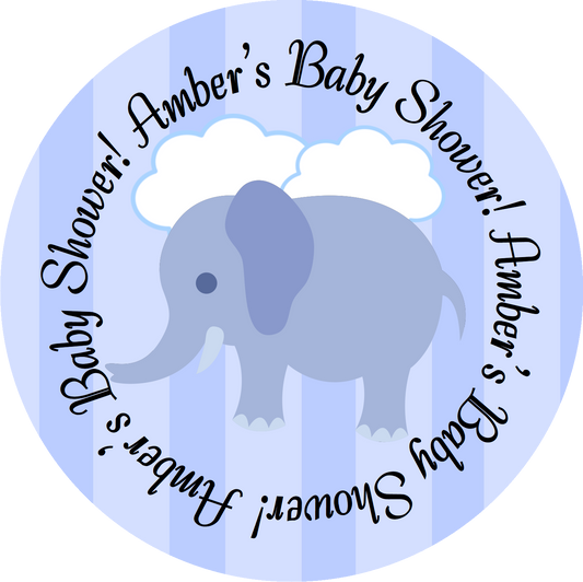 Blue Boy Elephant Party Favors Personalized Baby Shower Round Stickers Supplies Labels ideas