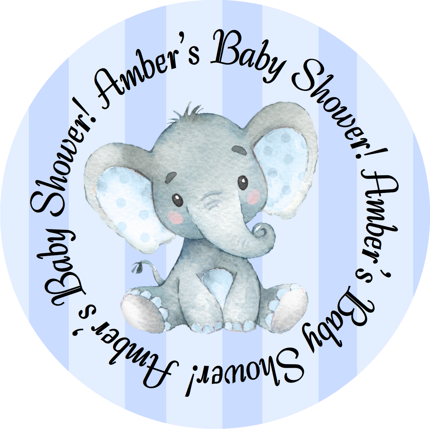 Cute Blue and Gray Boy Elephant Party Favors Personalized Baby Shower Round Stickers Supplies Labels ideas