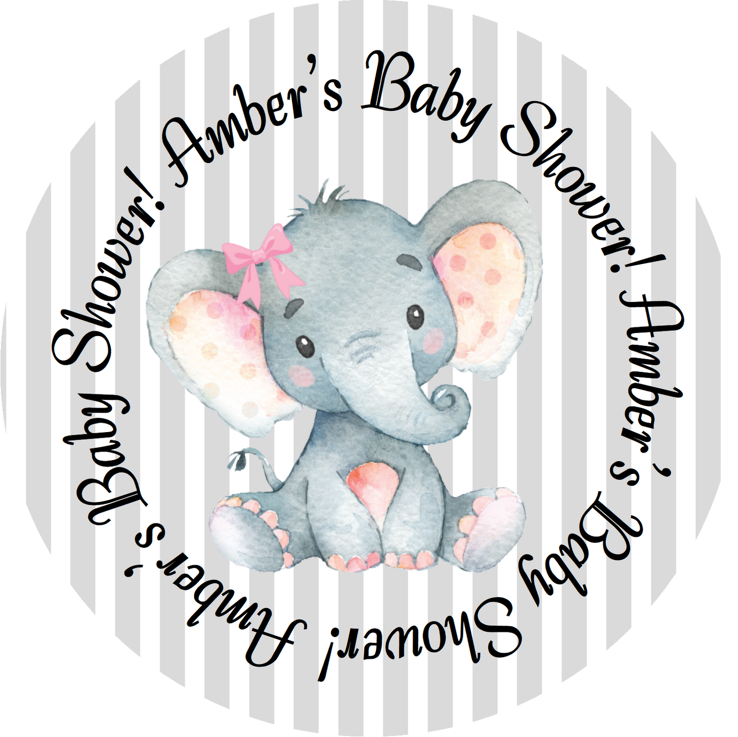 Cute pink and Gray Girl Elephant with bow Party Favors Personalized Baby Shower Round Stickers Supplies Labels ideas