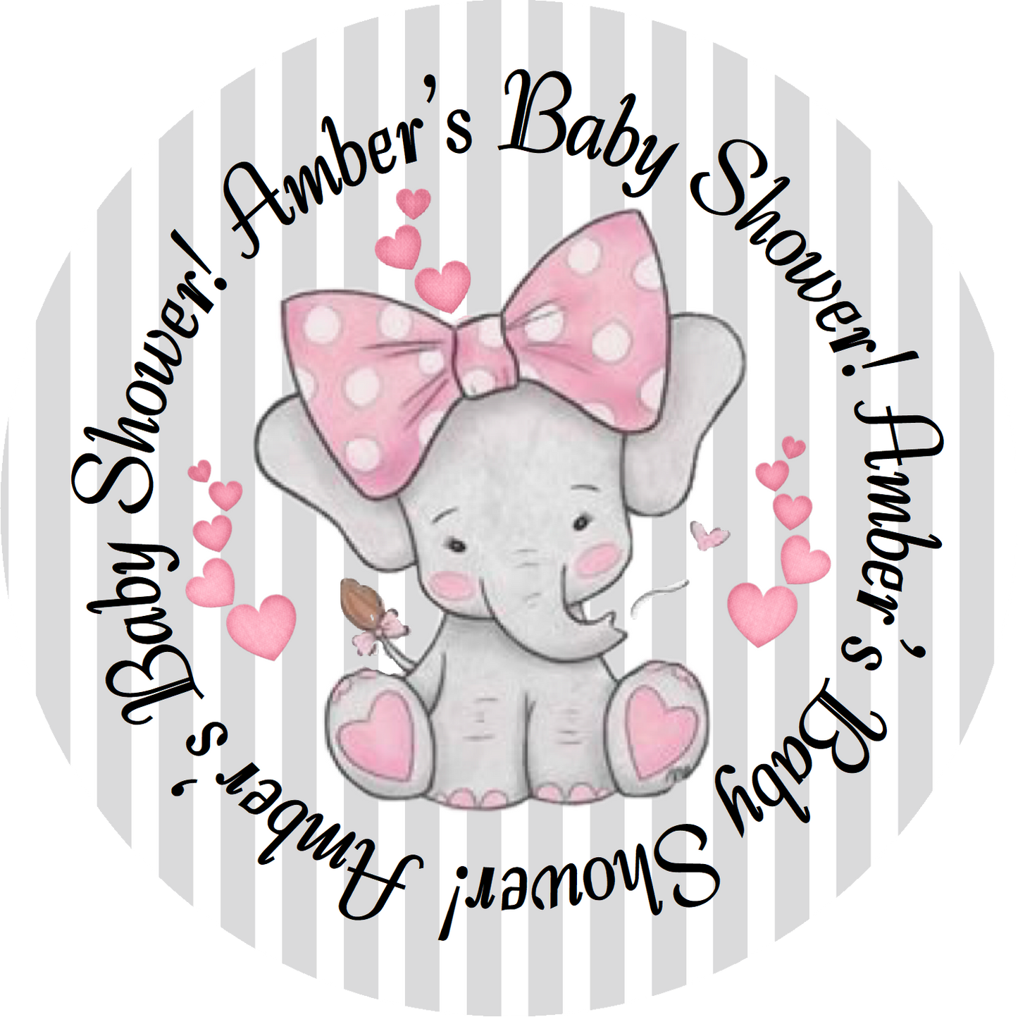 Cute pink and Gray Girl Elephant with bow Party Favors Personalized Baby Shower Round Stickers Supplies Labels ideas