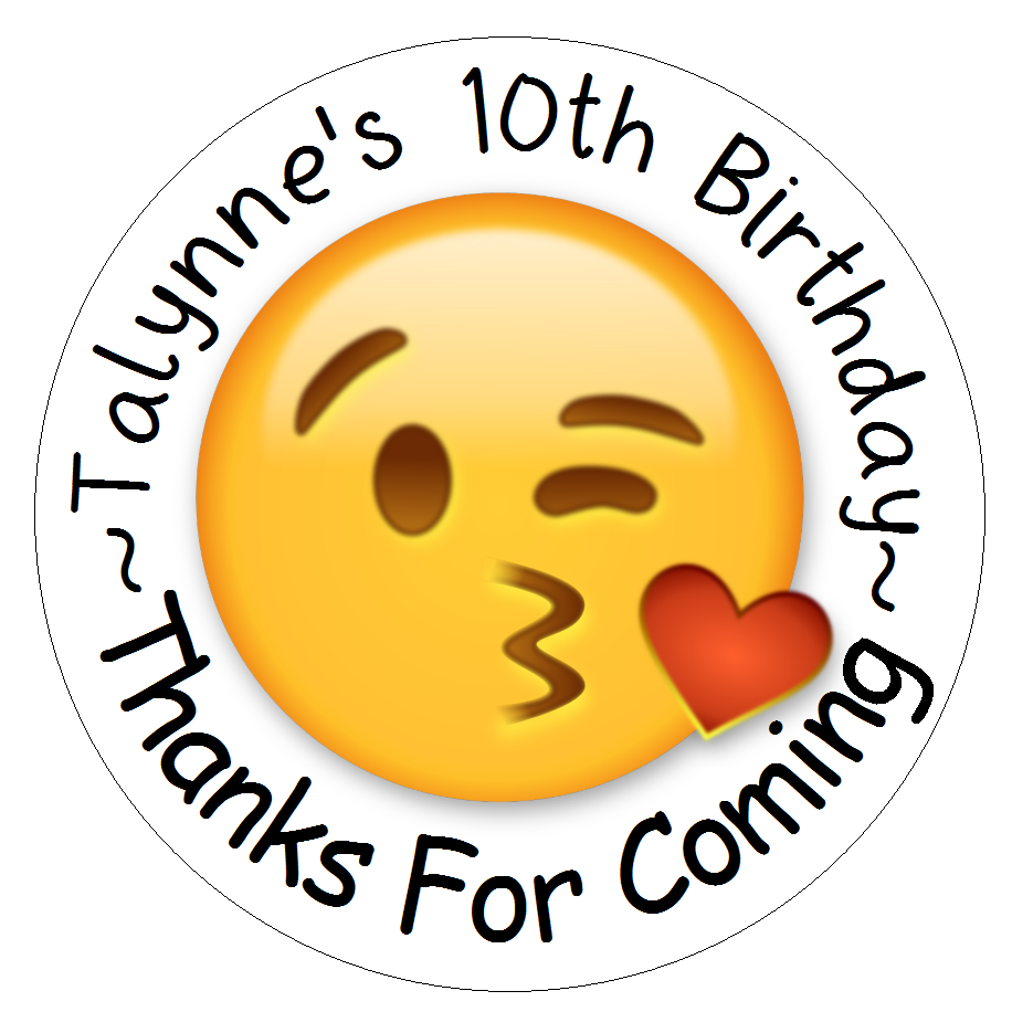 Kissy Face Emoji Birthday Party Favors Personalized Round Stickers Supplies Labels ideas