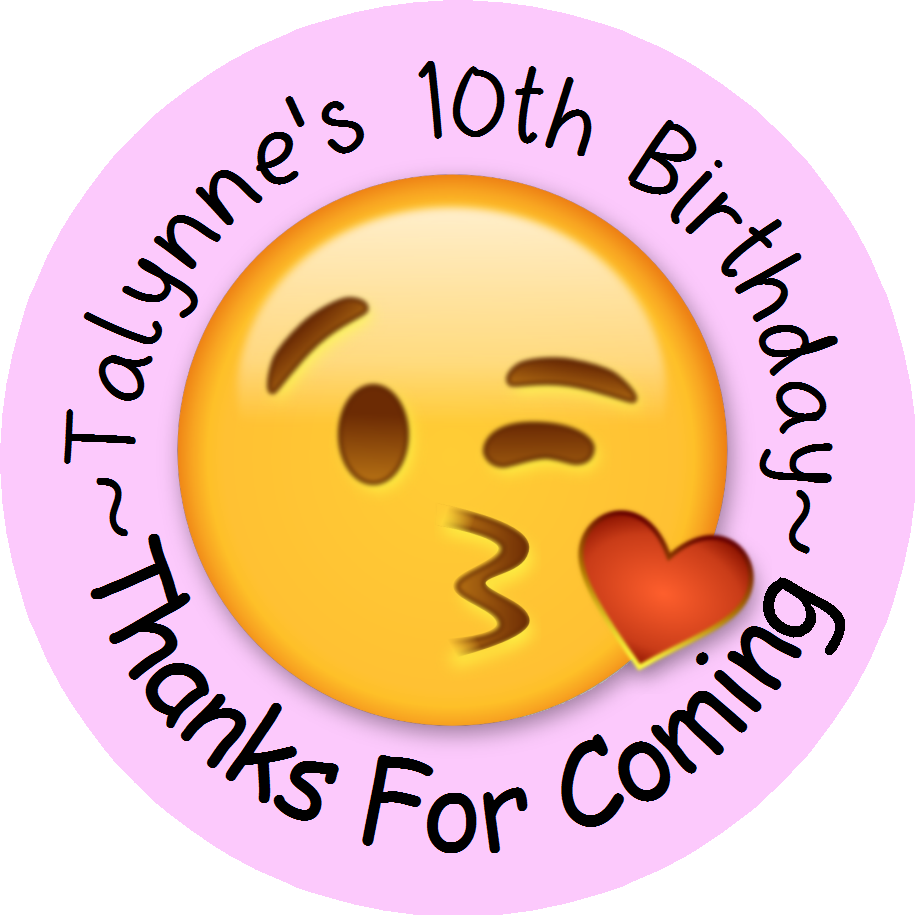 Kissy Face Emoji Birthday Party Favors Personalized Round Stickers Supplies Labels ideas