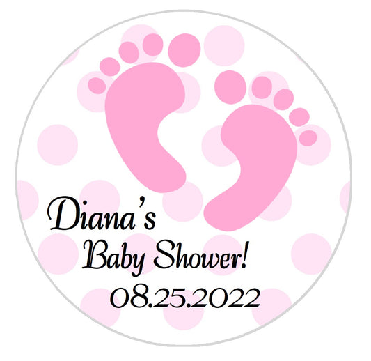 Pink Footprints Girl Party Favors Personalized Baby Shower Round Stickers Supplies Labels ideas