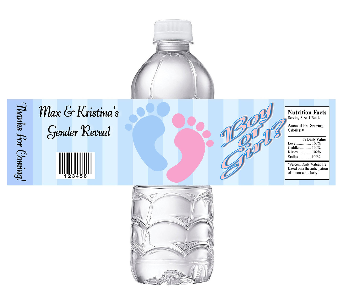 Baby Footprints Pink and Blue Gender reveal Party Favors Water Bottle Labels Ideas Supplies Decor