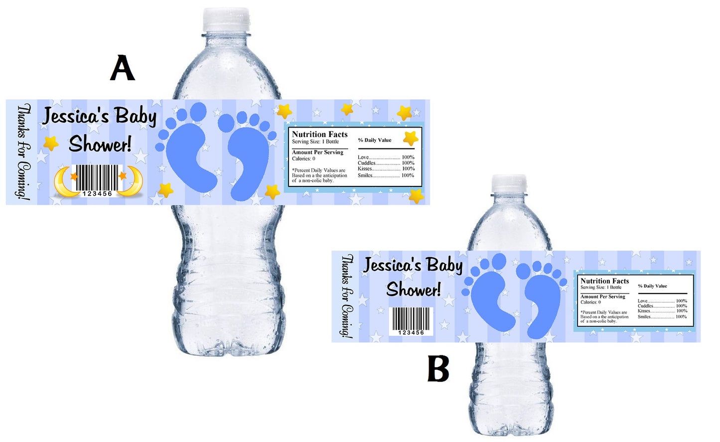 Blue Footprints Boy Baby Shower Party Favors Water Bottle Labels Ideas Supplies Decor