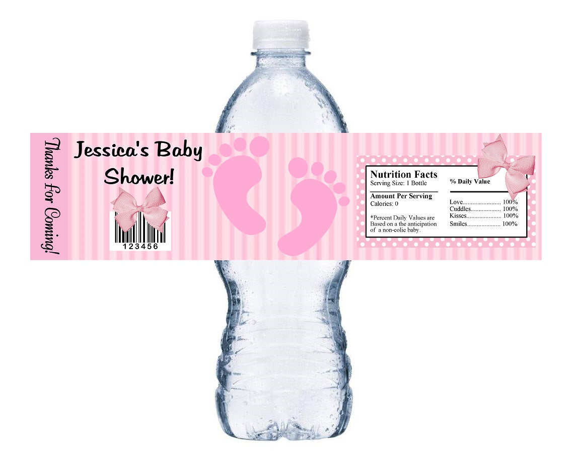 Pink Footprints Girl Baby Shower Party Favors Water Bottle Labels Ideas Supplies Decor