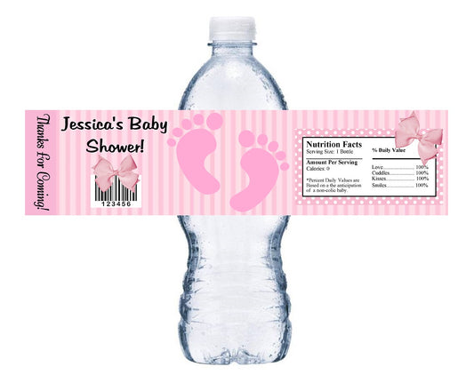 Pink Footprints Girl Baby Shower Party Favors Water Bottle Labels Ideas Supplies Decor