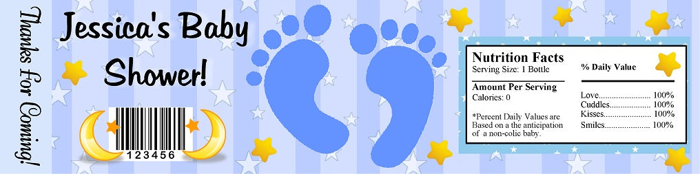 Party Favors Blue Footprints Baby Shower Or Birthday Water Bottle Labels Wrappers Supplies Personalized