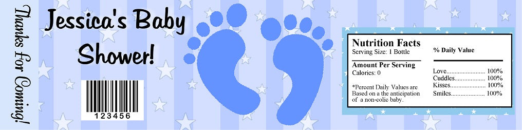 Party Favors Blue Footprints Baby Shower Or Birthday Water Bottle Labels Wrappers Supplies Personalized