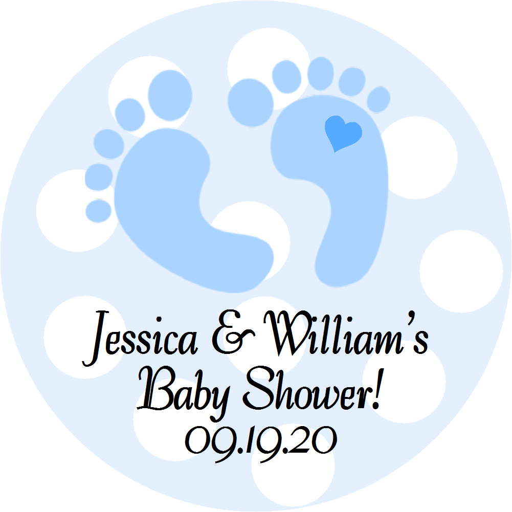 Party Favors Blue Footprints Boy Personalized Baby Shower Round  Stickers  Supplies Labels