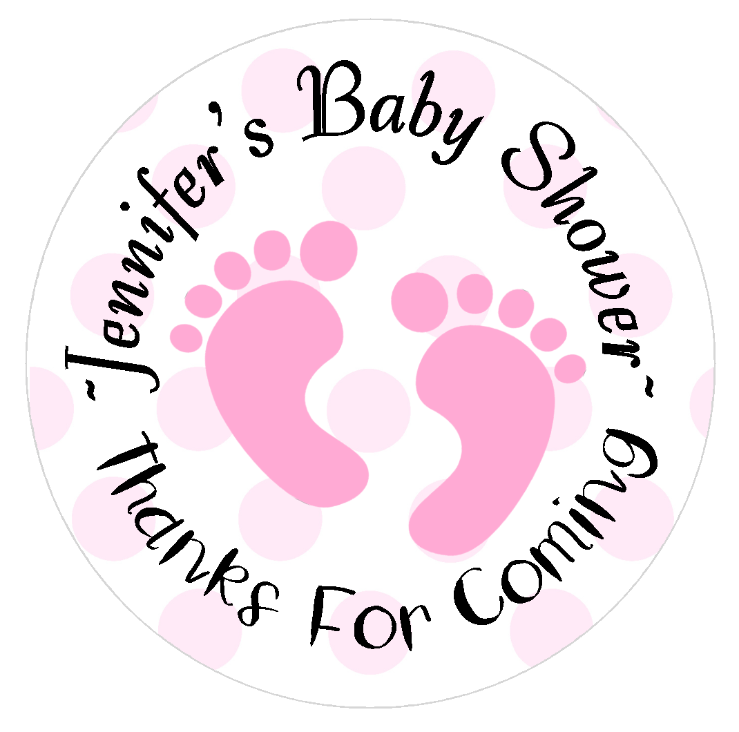 Pink Footprints Girl Party Favors Personalized Baby Shower Round Stickers Supplies Labels ideas