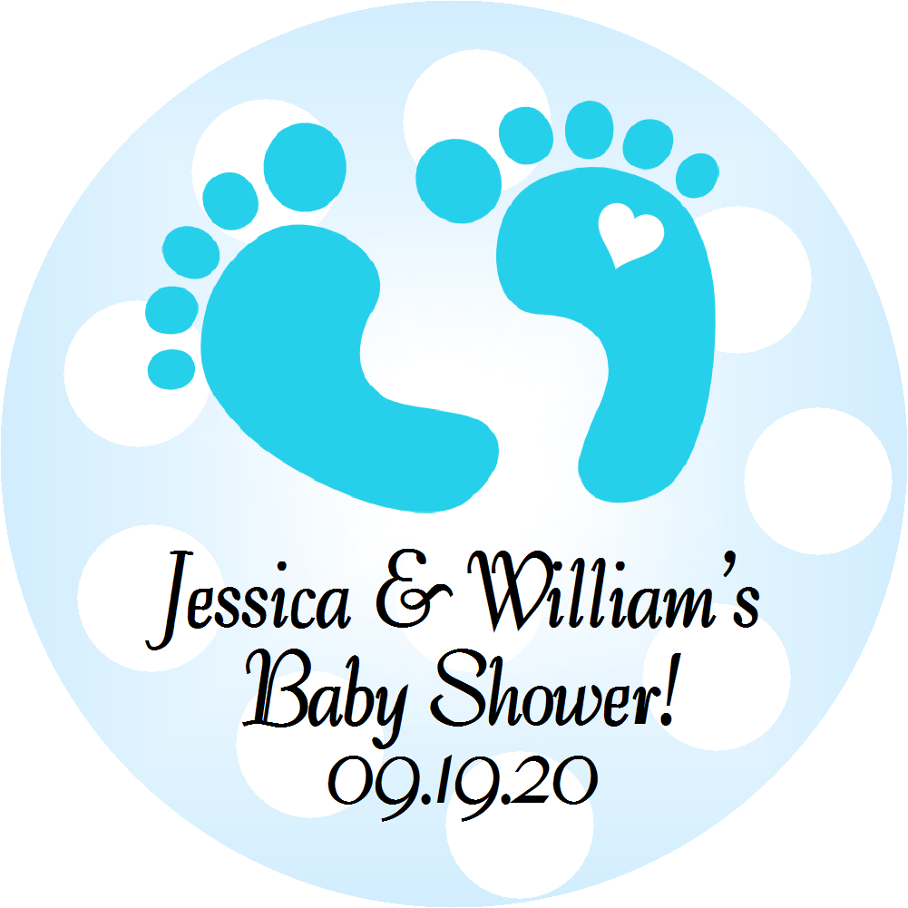 Party Favors Blue Footprints Boy Personalized Baby Shower Round  Stickers  Supplies Labels