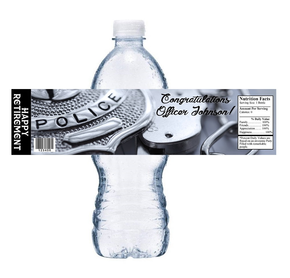 Police Cop Retirement Party Favors Water Bottle Labels Ideas Supplies Decor