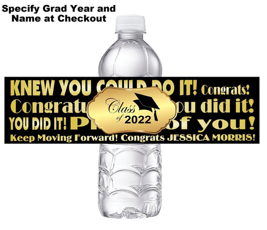 Black White and Gold Graduation Party Favors Water Bottle Labels Ideas Supplies Decor