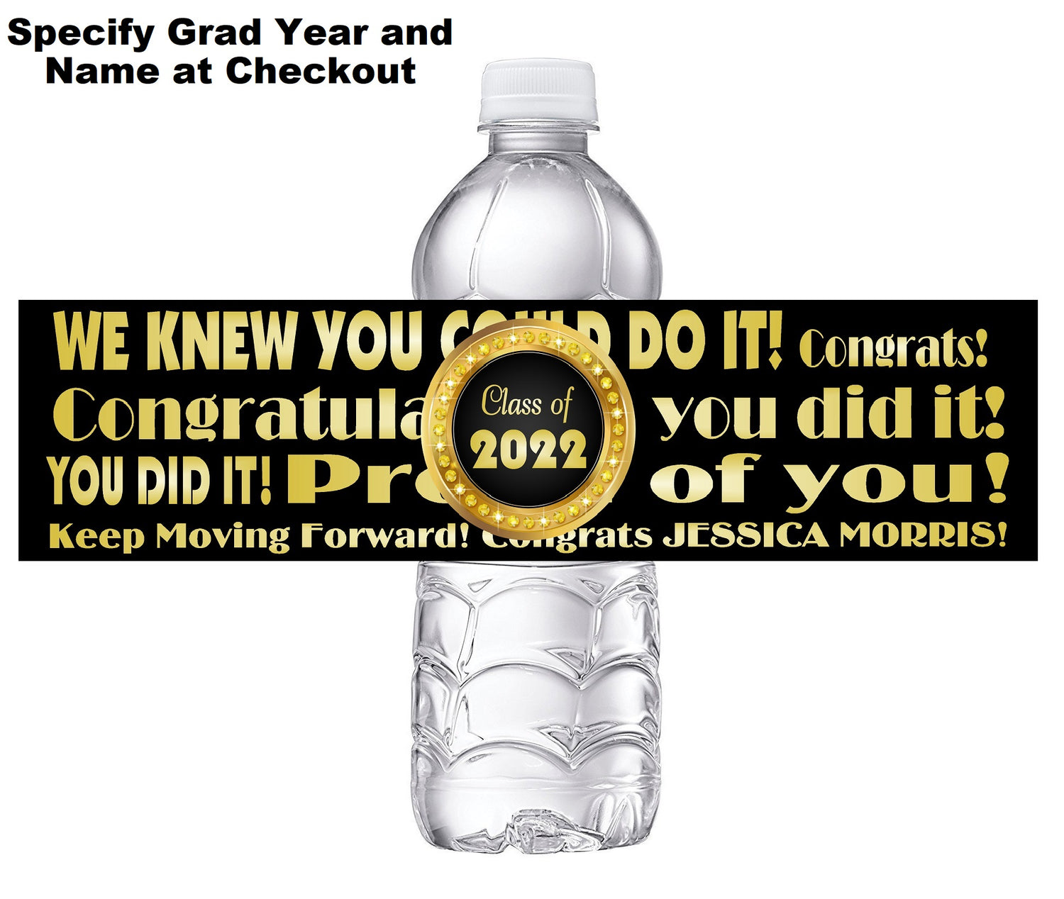 Black White and Gold Graduation Party Favors Water Bottle Labels Ideas Supplies Decor