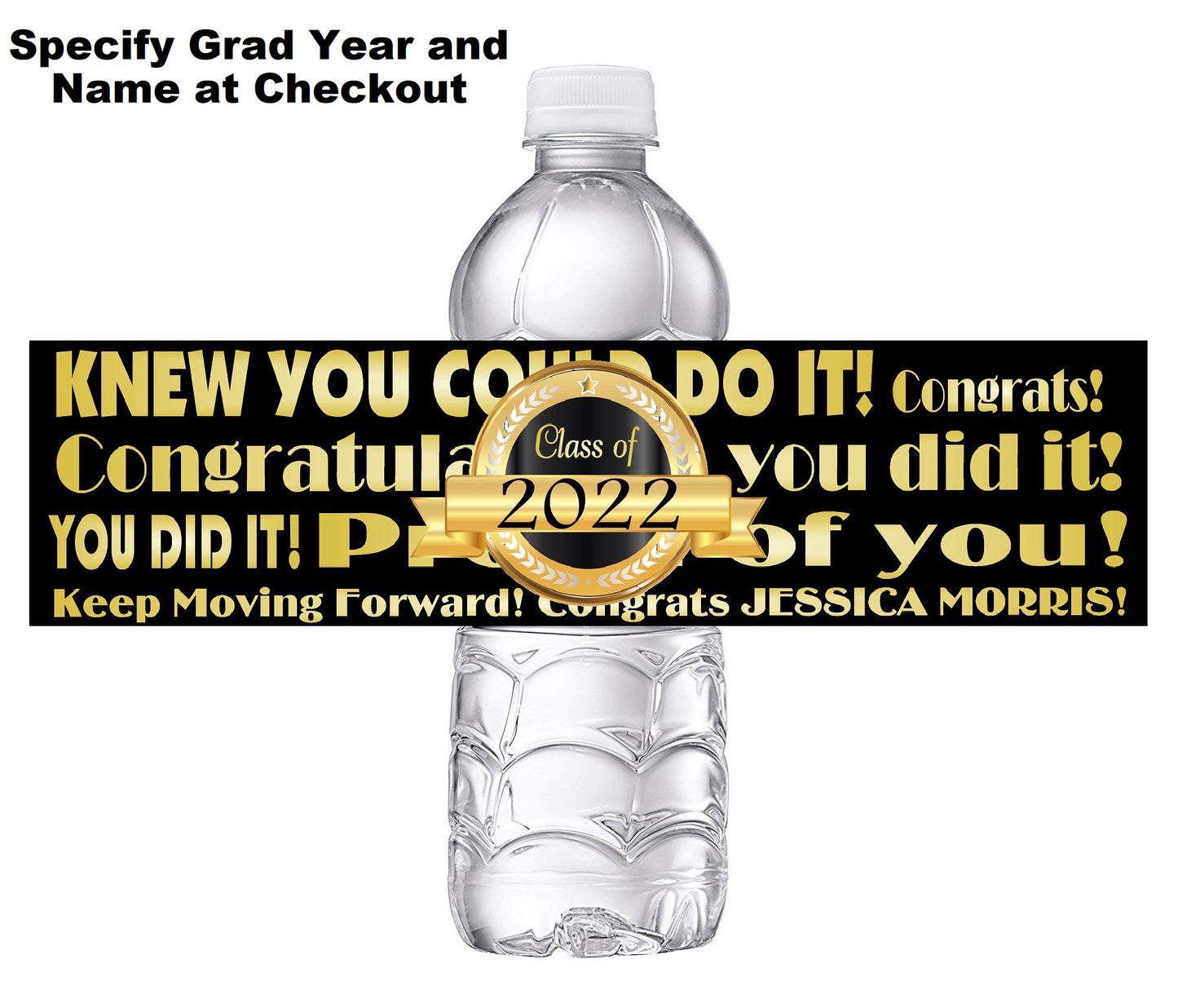 Black White and Gold Graduation Party Favors Water Bottle Labels Ideas Supplies Decor