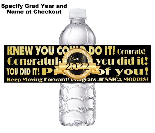 Black White and Gold Graduation Party Favors Water Bottle Labels Ideas Supplies Decor