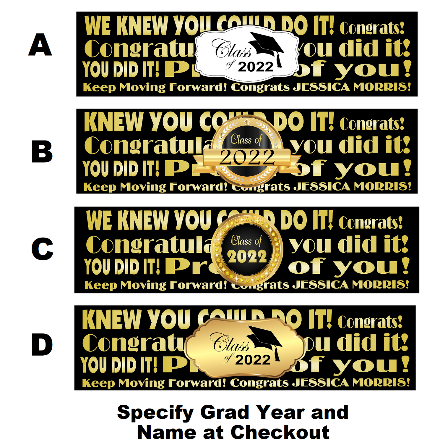 Black White and Gold Graduation Party Favors Water Bottle Labels Wrappers Supplies Personalized Unique ideas decor