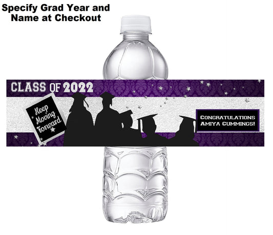 Purple Black White and Silver Graduation Party Favors Water Bottle Labels Ideas Supplies Decor