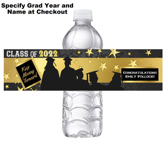 Black White and Gold Graduation Party Favors Water Bottle Labels Ideas Supplies Decor