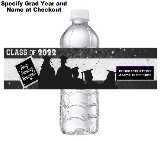 Black White and Silver Graduation Party Favors Water Bottle Labels Ideas Supplies Decor