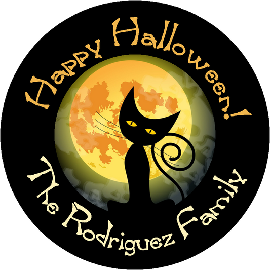 Halloween Black Cat Party Favors Personalized Round Stickers Supplies Labels