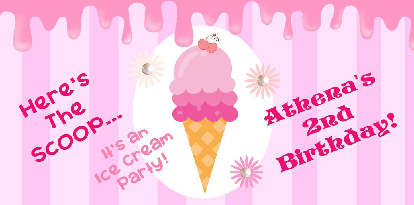 Ice Cream Scoops Cones Pink and White Party Favors Stickers Gable Box Favor Bags Labels Personalized Rectangle Birthday Supplies ideas