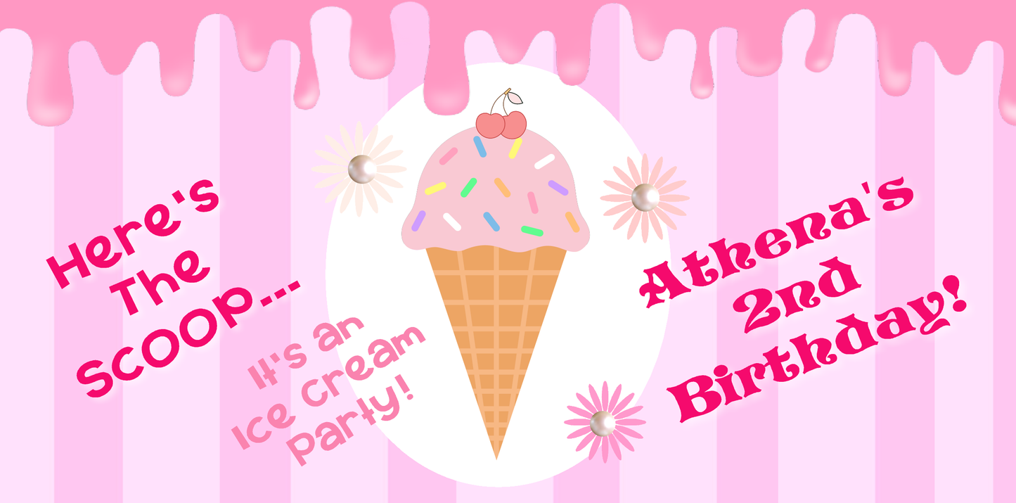 Ice Cream Scoops Cones Pink and White Party Favors Stickers Gable Box Favor Bags Labels Personalized Rectangle Birthday Supplies ideas