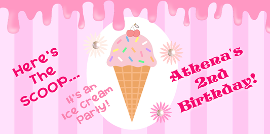 Ice Cream Scoops Cones Pink and White Party Favors Stickers Gable Box Favor Bags Labels Personalized Rectangle Birthday Supplies ideas