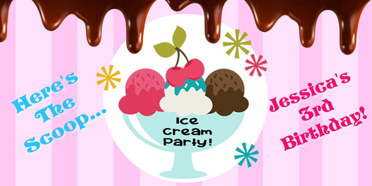 Pink and Blue Ice Cream Sundae Scoops Party Favors Stickers Gable Box Favor Bags Labels Personalized Rectangle Birthday Supplies ideas