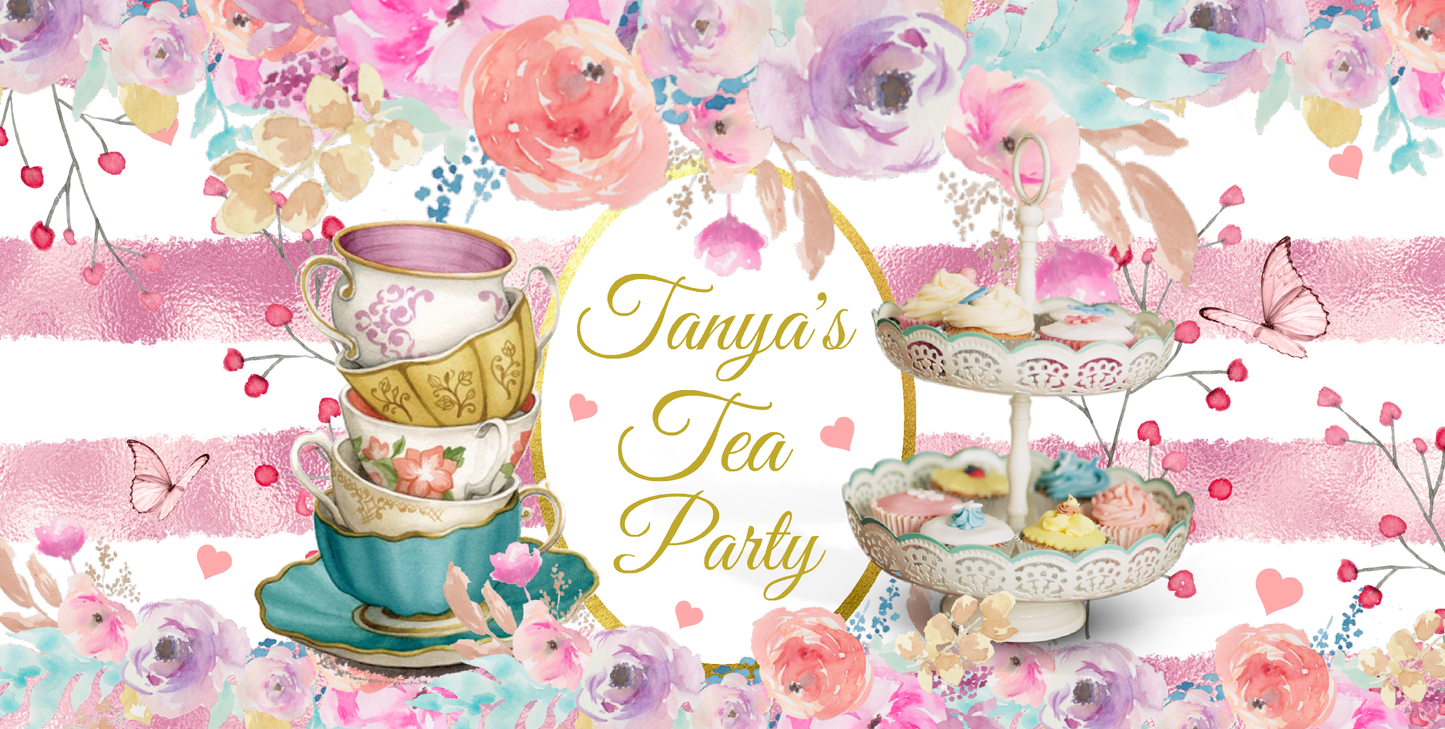 Floral Tea Party Watercolors Party Favors Stickers Gable Box Favor Bags Labels Personalized Rectangle Birthday Supplies ideas