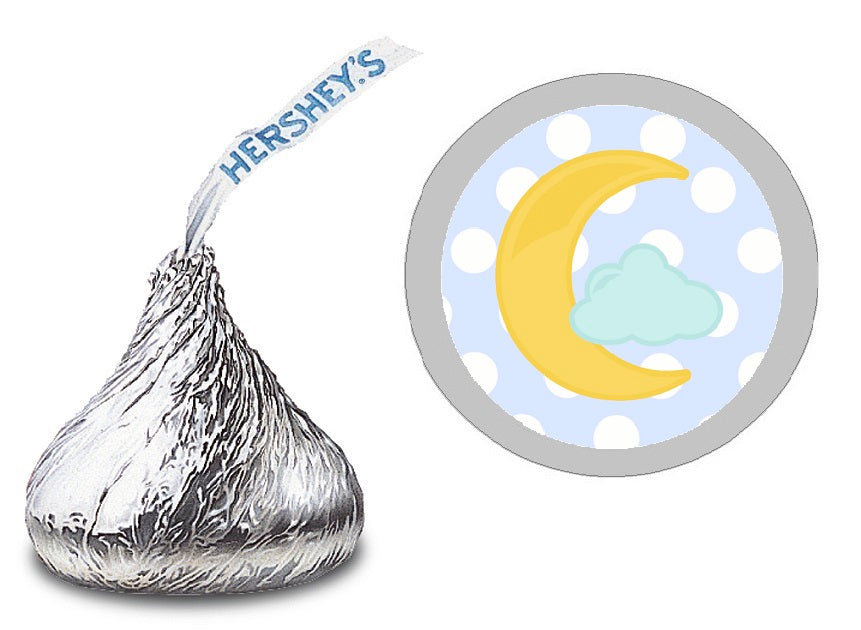 Moon Blue Celestial Party Favors Hershey Chocolate Candy Kiss Labels Stickers Birthday Baby Shower Favors