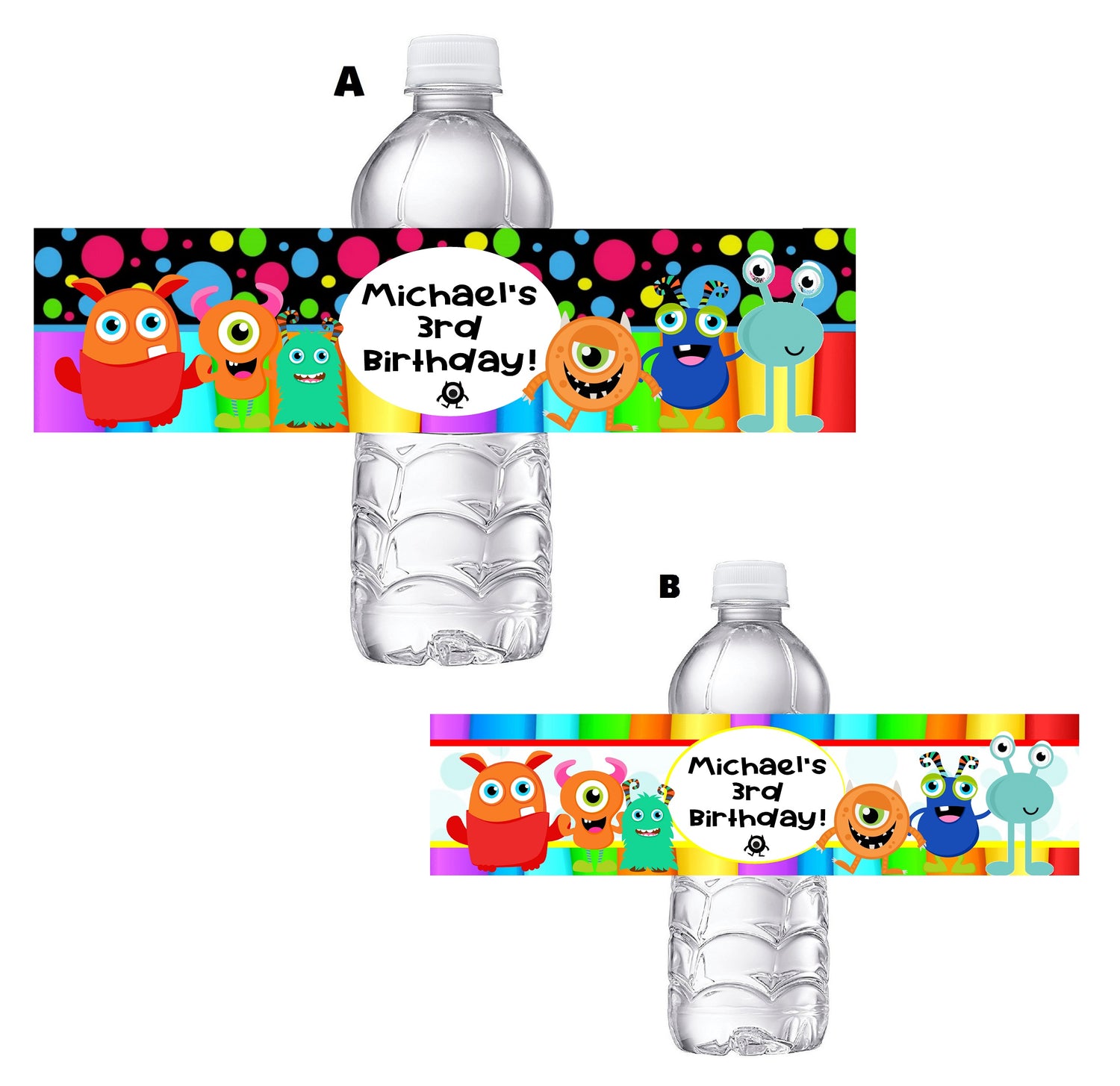 Cute Colorful Monsters Birthday Party Favors Water Bottle Labels Ideas Supplies Decor