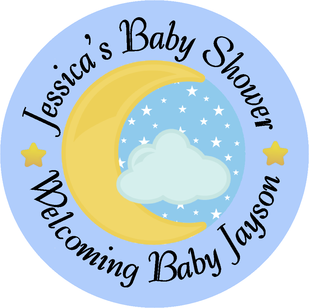 Celestial Moon and Stars Blue Party Favors Personalized Baby Shower Round Stickers Supplies Labels ideas