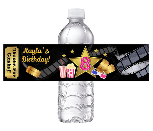 Movie Night Cinema Theater Birthday Party Favors Water Bottle Labels Ideas Supplies Decor