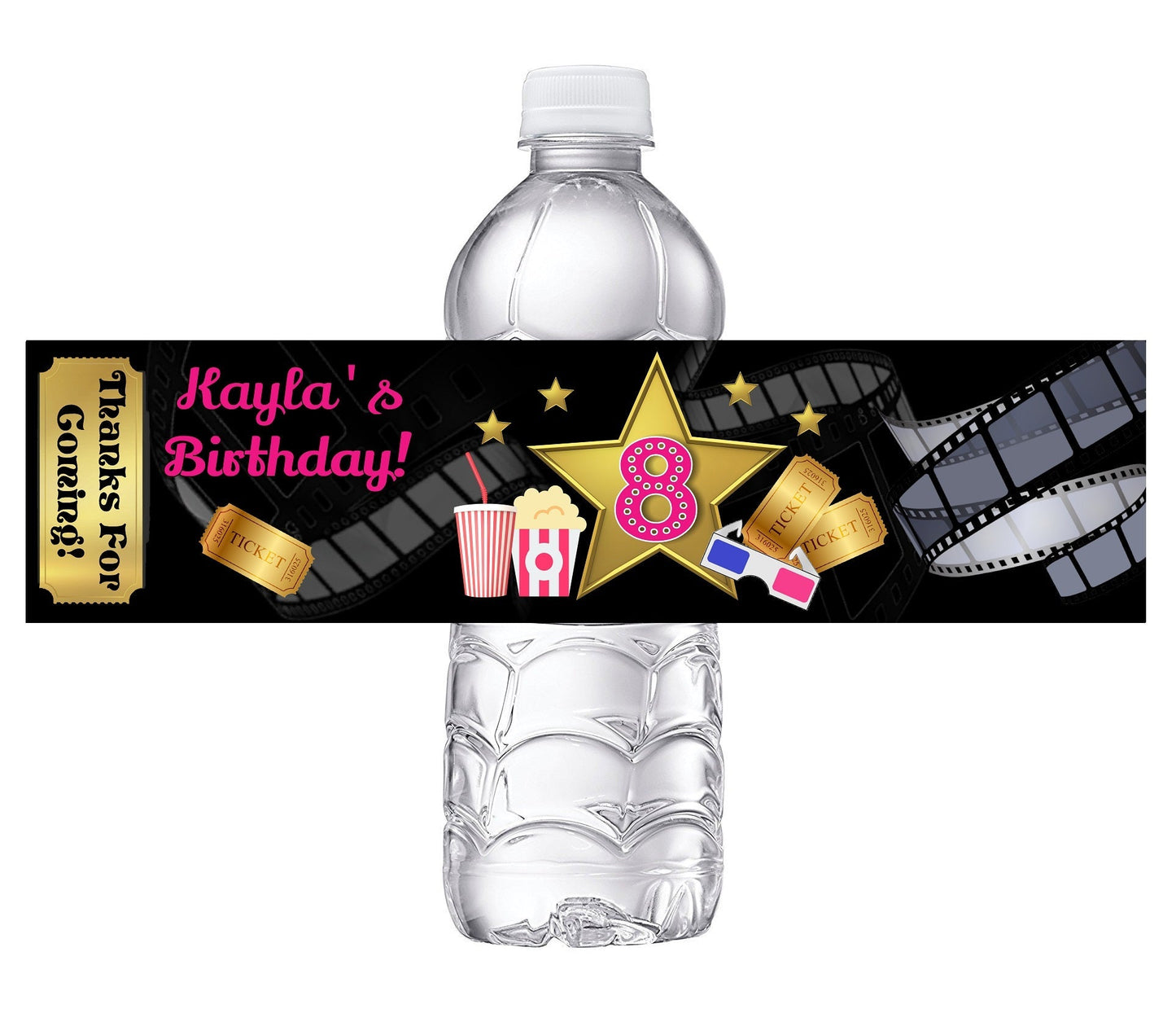 Movie Night Cinema Theater Birthday Party Favors Water Bottle Labels Ideas Supplies Decor