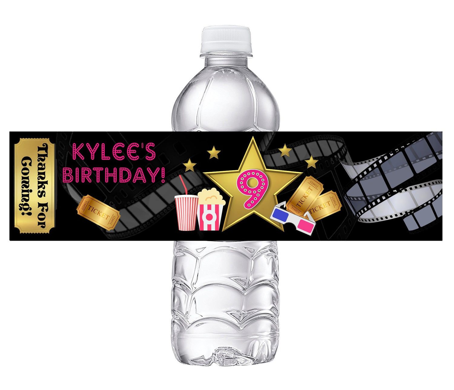 Movie Night Cinema Theater Birthday Party Favors Water Bottle Labels Ideas Supplies Decor