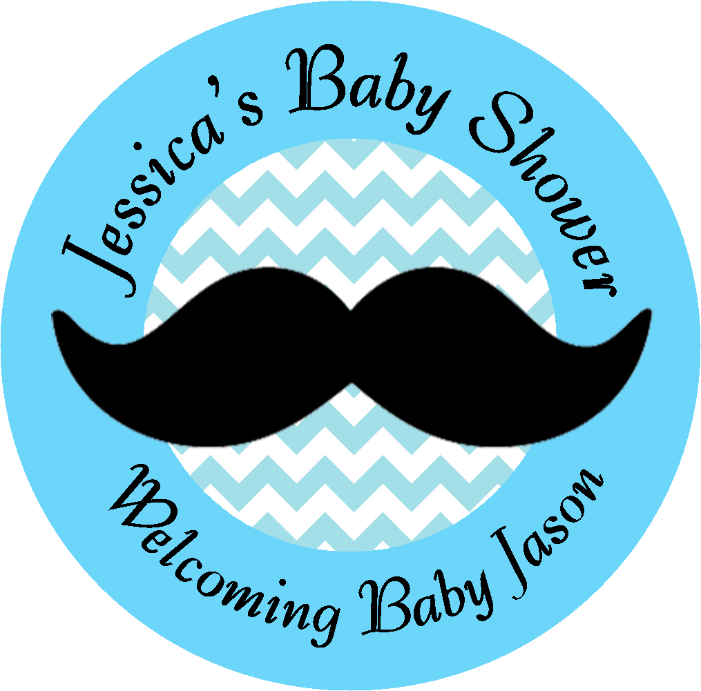 Blue and Black Mustache Party Favors Personalized Baby Shower Round Stickers Supplies Labels ideas