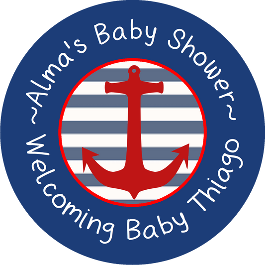 Nautical Anchor Red White Blue Striped Party Favors Personalized Baby Shower Round Stickers Supplies Labels ideas