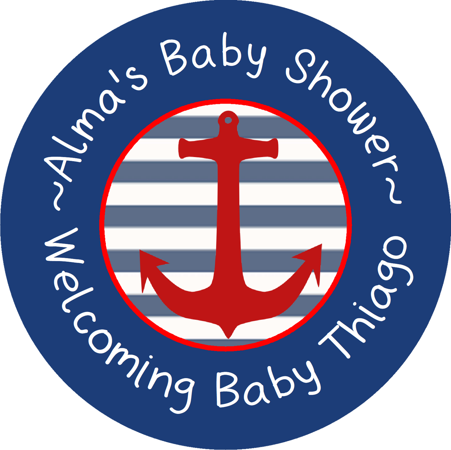 Nautical Anchor Red White Blue Striped Party Favors Personalized Baby Shower Round Stickers Supplies Labels ideas