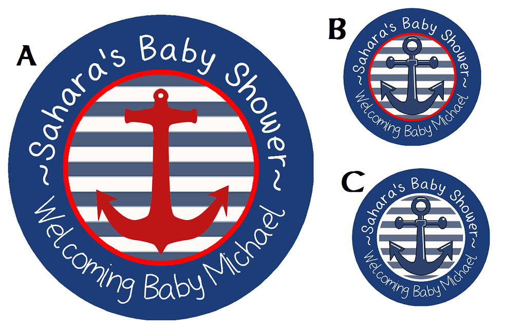 Nautical Anchor Red White Blue Striped Party Favors Personalized Baby Shower Round Stickers Supplies Labels ideas