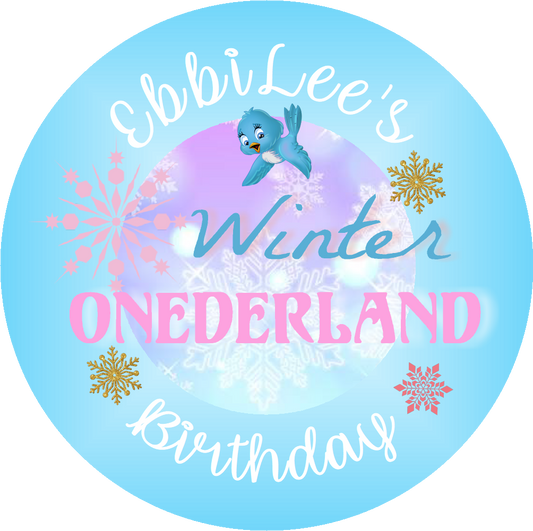 Party Favors Winter Onederland Blue Turquoise Purple Pink Personalized Birthday Round  Stickers  Supplies Labels