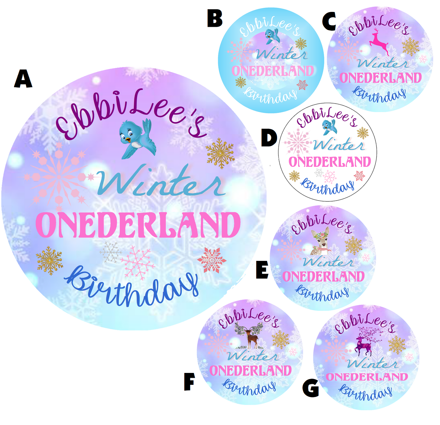 Party Favors Winter Onederland Blue Turquoise Purple Pink Personalized Birthday Round  Stickers  Supplies Labels