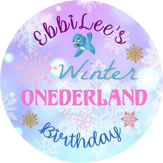 Party Favors Winter Onederland Blue Turquoise Purple Pink Personalized Birthday Round  Stickers  Supplies Labels